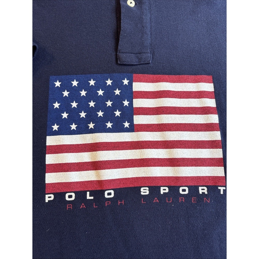 Vintage 90s Polo Sport By Ralph Lauren Shirt Made USA‎ Size XL American Flag